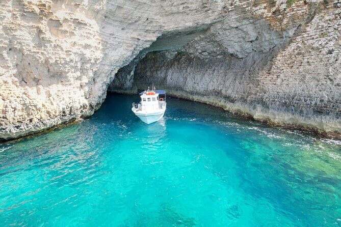 Half Day Blue Lagoon, Comino, Gozo and Malta Private Boat Trip - Santa Maria Caves by boat: limestone scenery plus another swim window